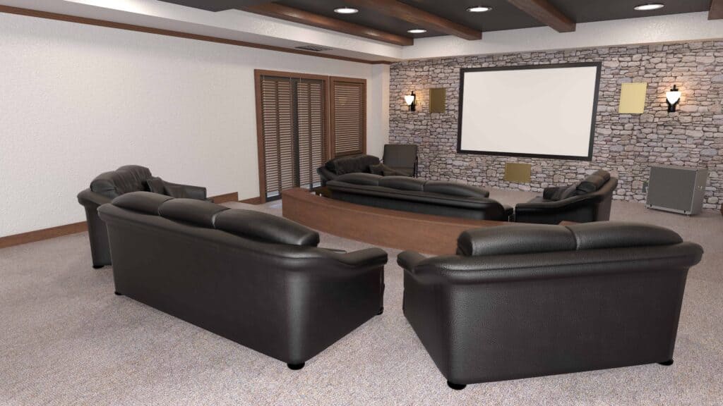 Home theatre recliners and big screen