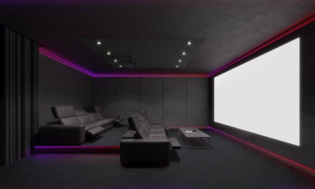 Media room with projector screen
