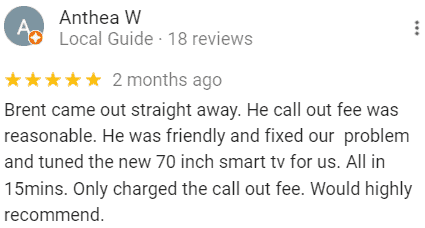Five-star Google review for TV Magic Sunshine Coast