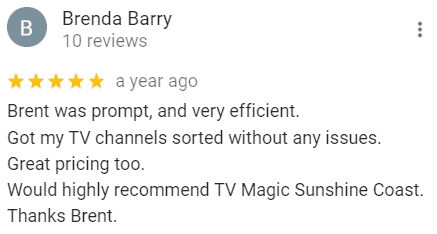 Five-star Google review for TV Magic Sunshine Coast