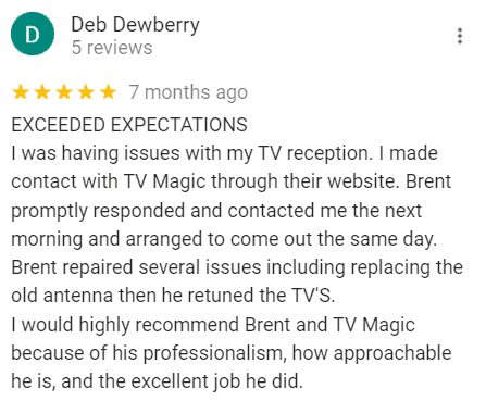 Five-star Google review for TV Magic Sunshine Coast