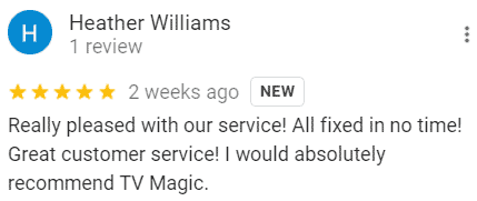 Five-star Google review for TV Magic Sunshine Coast
