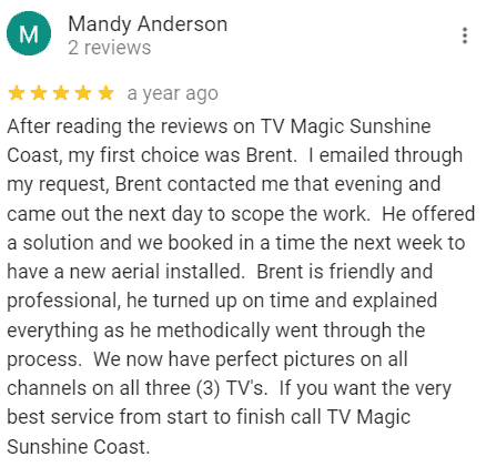 Five-star Google review for TV Magic Sunshine Coast