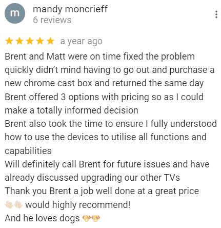 Five-star Google review for TV Magic Sunshine Coast