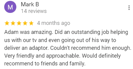 Five-star Google review for TV Magic Sunshine Coast