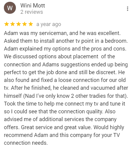 Five-star Google review for TV Magic Sunshine Coast